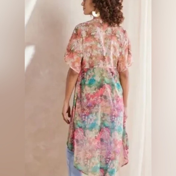 Soft Surroundings Watercolor Beaded Long Cardigan Topper Size L Colorful Beachy - Picture 11 of 13